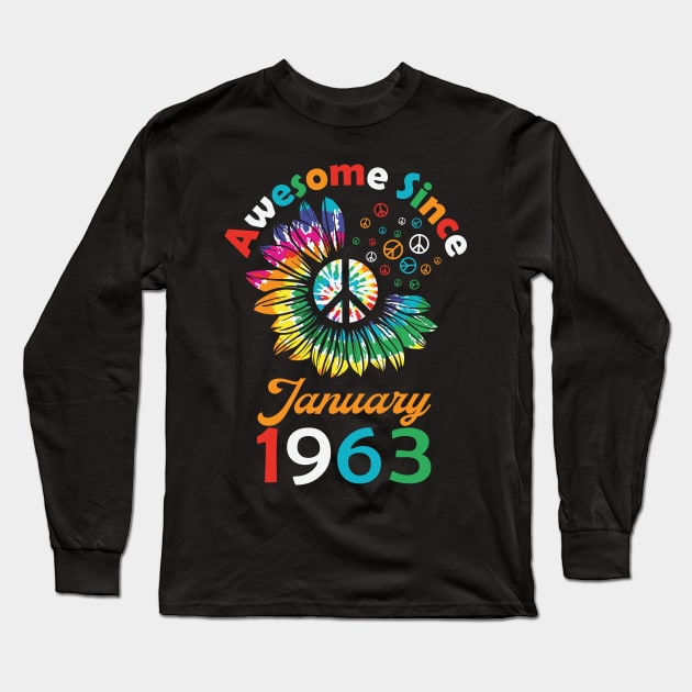 Funny Birthday Quote, Awesome Since January 1963, Retro Birthday Long Sleeve T-Shirt by Estrytee